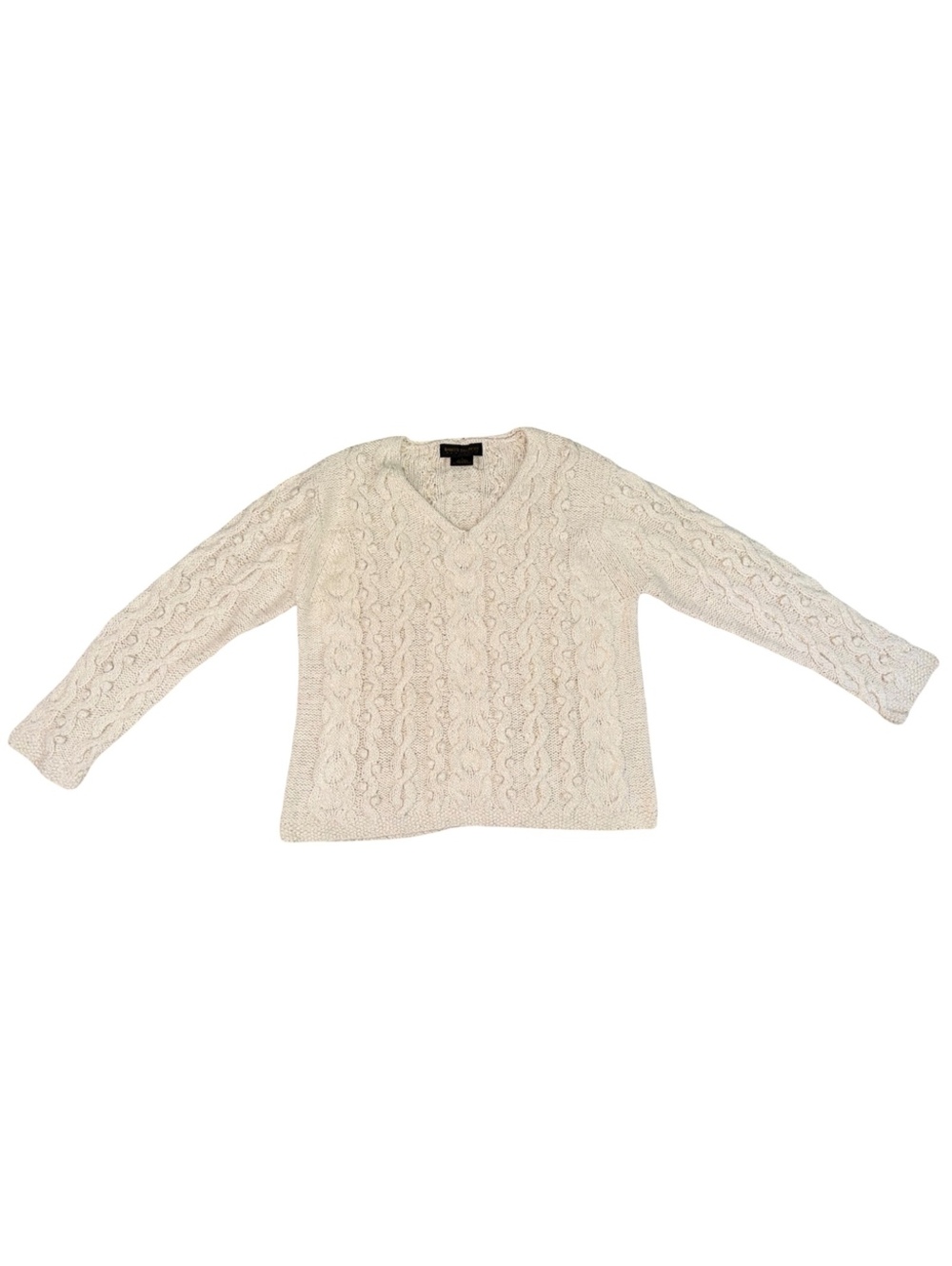 Babette Ballinger New York Women’s Small Cable Knit V-Neck Sweater Ivory S